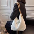 thumbnail image 4 of Bolso de mano de felpa con doble correa para mujer, bolso de gran capacidad de tela cálida (blanco) Likrtyny Para estrenar, 4 of 9