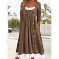 thumbnail image 3 of Plus Size Casual Dress, Vestido Casual De Talla Grande, Vestido De Cuello Redondo De Manga Larga Con Botones De Colorblock Para Mujer Con Bolsillos Y Ligero Estiramiento, 3 of 4