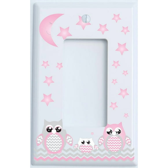 Grey and Pink Owl Light Switch Plate Rocker Covers Owl Nursery Decor (Single Rocker Switch Plate)