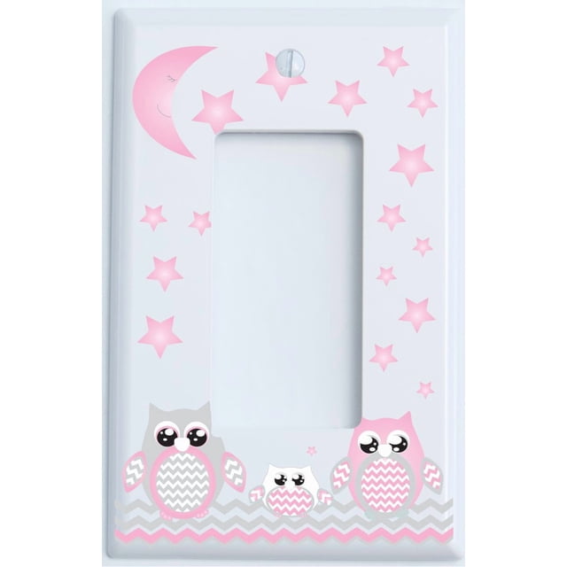 Grey and Pink Owl Light Switch Plate Rocker Covers Owl Nursery Decor (Single Rocker Switch Plate)
