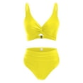 thumbnail image 4 of Kukoosong Women's Solid Color High Waist Bikini Set with Push Up Padded Bralette and Spaghetti Straps Tummy Control Bathing Suits, 4 of 6