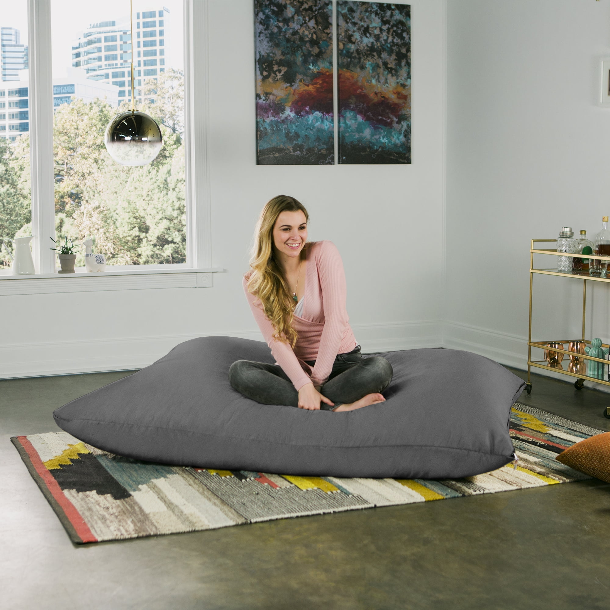 Jaxx Pillow Saxx 5.5 Foot Huge Bean Bag Floor Pillow and Lounger Charcoal Walmart