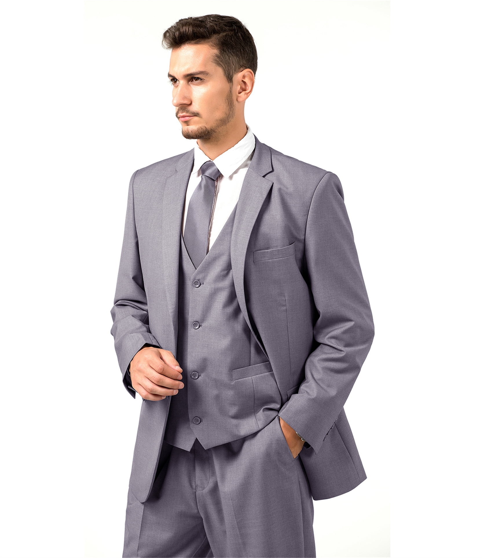 Wehilion Mens Suits Set Slim Fit Men 3 Piece Dress Suit Prom Blazer Wedding  Formal Jacket & Vest & Pants Navy Blue S