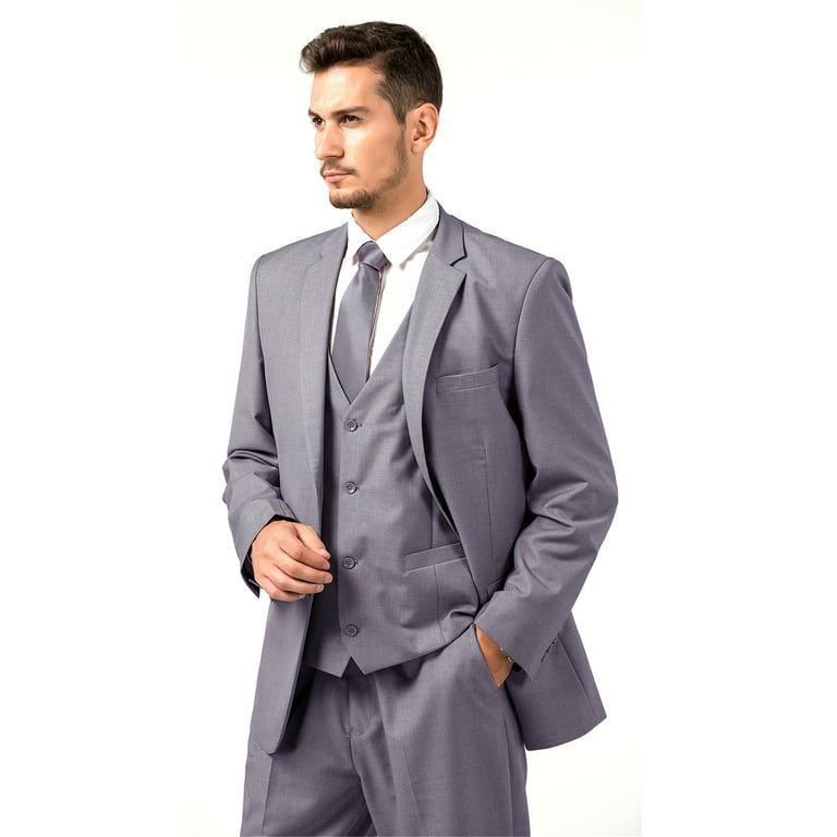 Wehilion Mens Suits Set Slim Fit Men 3 Piece Dress Suit Prom Blazer Wedding  Formal Jacket & Vest & Pants Gray XXL 