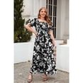 thumbnail image 4 of AURA Plus Size A Line Midi Dress High Waist Square Neck Summer Casual Pullover Dress Short Sleeve Pleated Solid Color, 4 of 5