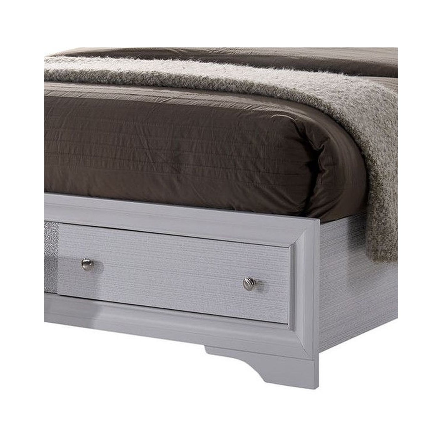 Benzara Solid Wood Eastern King Bed with 2 Storage Drawers in White