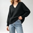 thumbnail image 5 of Zormilly Black Sweaters for Women Long Sleeve V Neck Soft Oversized Sweaters Winter Brushed Knit Tops, S-L, 5 of 8