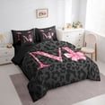 thumbnail image 3 of Homewish Ribbon Monogrammed M Twin Bedding Sets 7-Piece for Girl, Kawaii Princess Style Bedding Comforter Set, Black Pink Cheetah Print Reversible Sheet Sets, Super Cozy Room Decor, 3 of 7