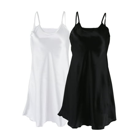 Allegra K Women s Plus Size Ruffled Hem Skirt Full Slip Camisole Black+white 2XL