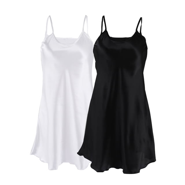 INSPIRE CHIC Women's Plus Size Ruffled Hem Skirt Full Slip Camisole Black+white 2XL