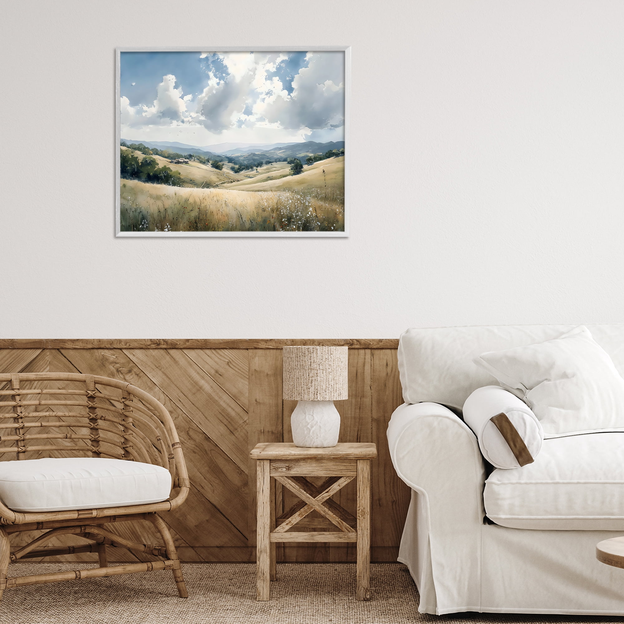 Stupell Industries Distant Hill House in Meadow White Framed Giclee Art, design by Franklyn Gregory