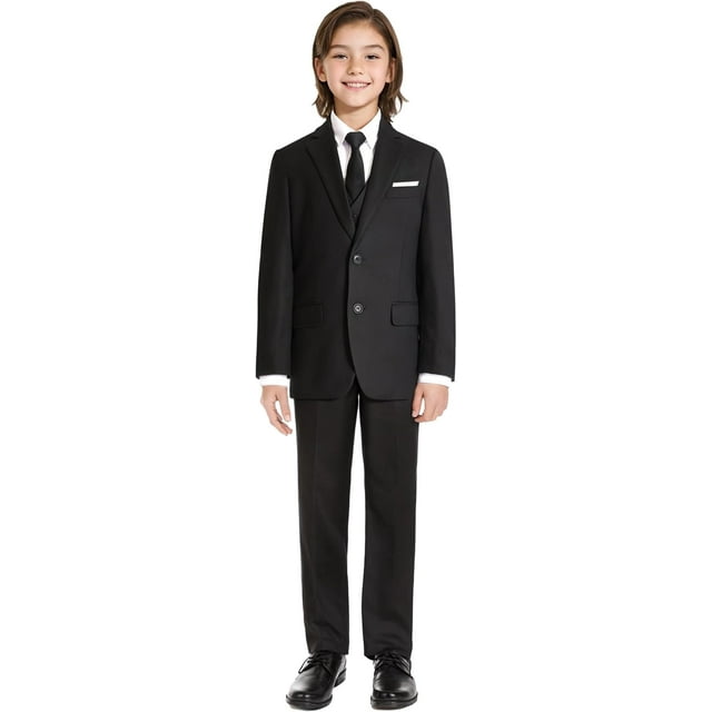 Ensemble de Complet Formel pour Garçons, avec Bretelles, Doubles Fentes, Taille Ajustable, Noir, 2T