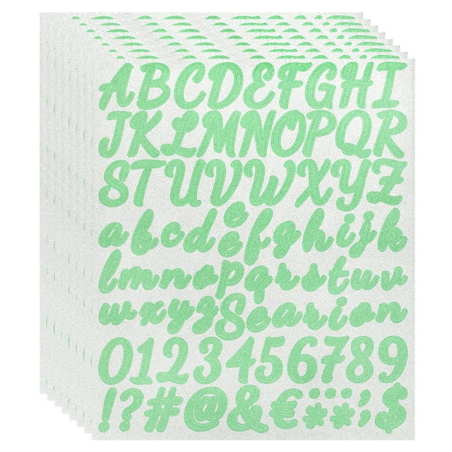 608Pack 8Hojas Stickers de Letras Brillantes Autoadhesivos Sticker de Alfabeto Verde