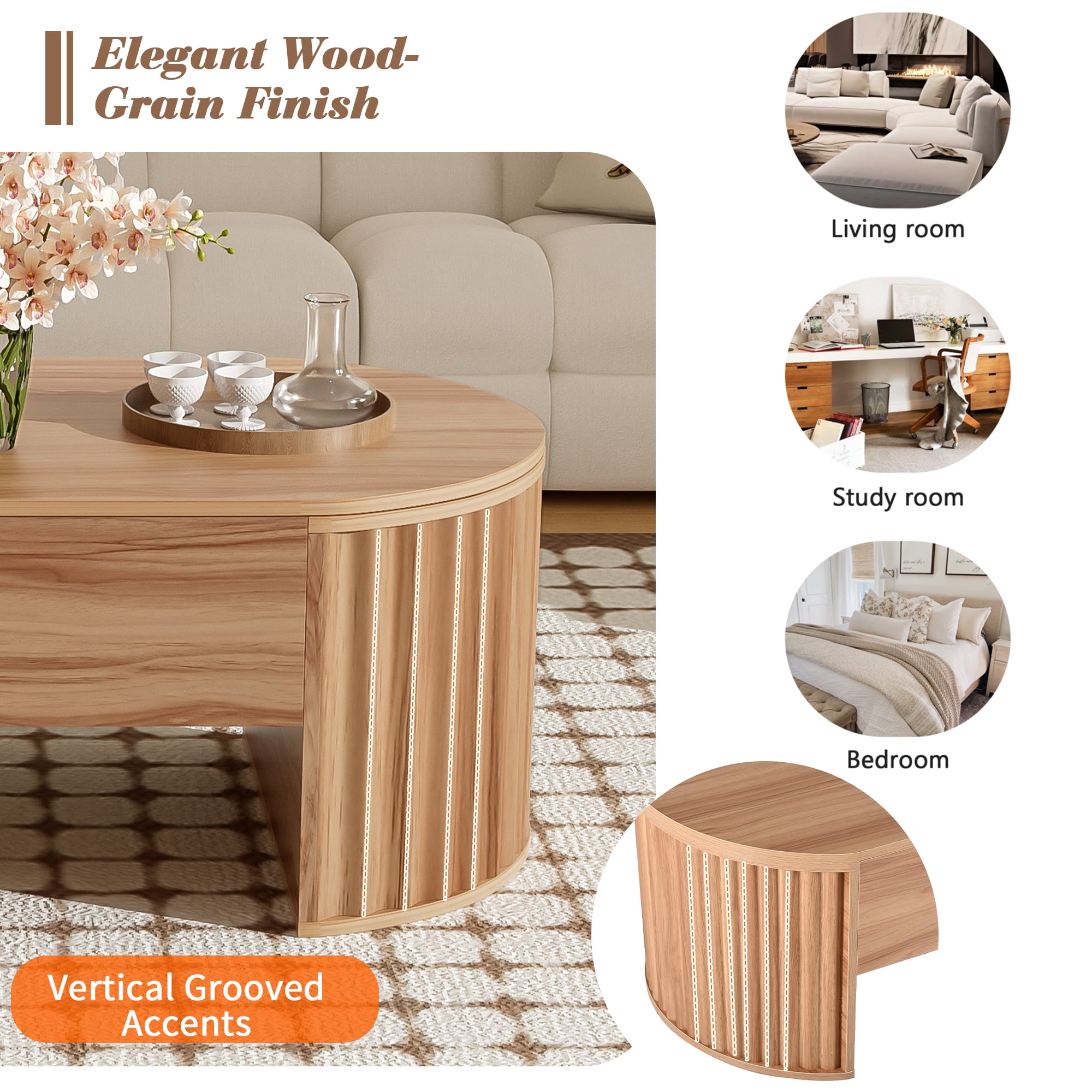 Homy Casa 47.2 in Lift Top Coffee Table with Hidden Storage Shelf for Living Room Natural Oak