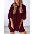 thumbnail image 3 of Women's two-piece casual suit summer casual loose shirt cycling shorts match airport travel wear Wine Red XXL, 3 of 4