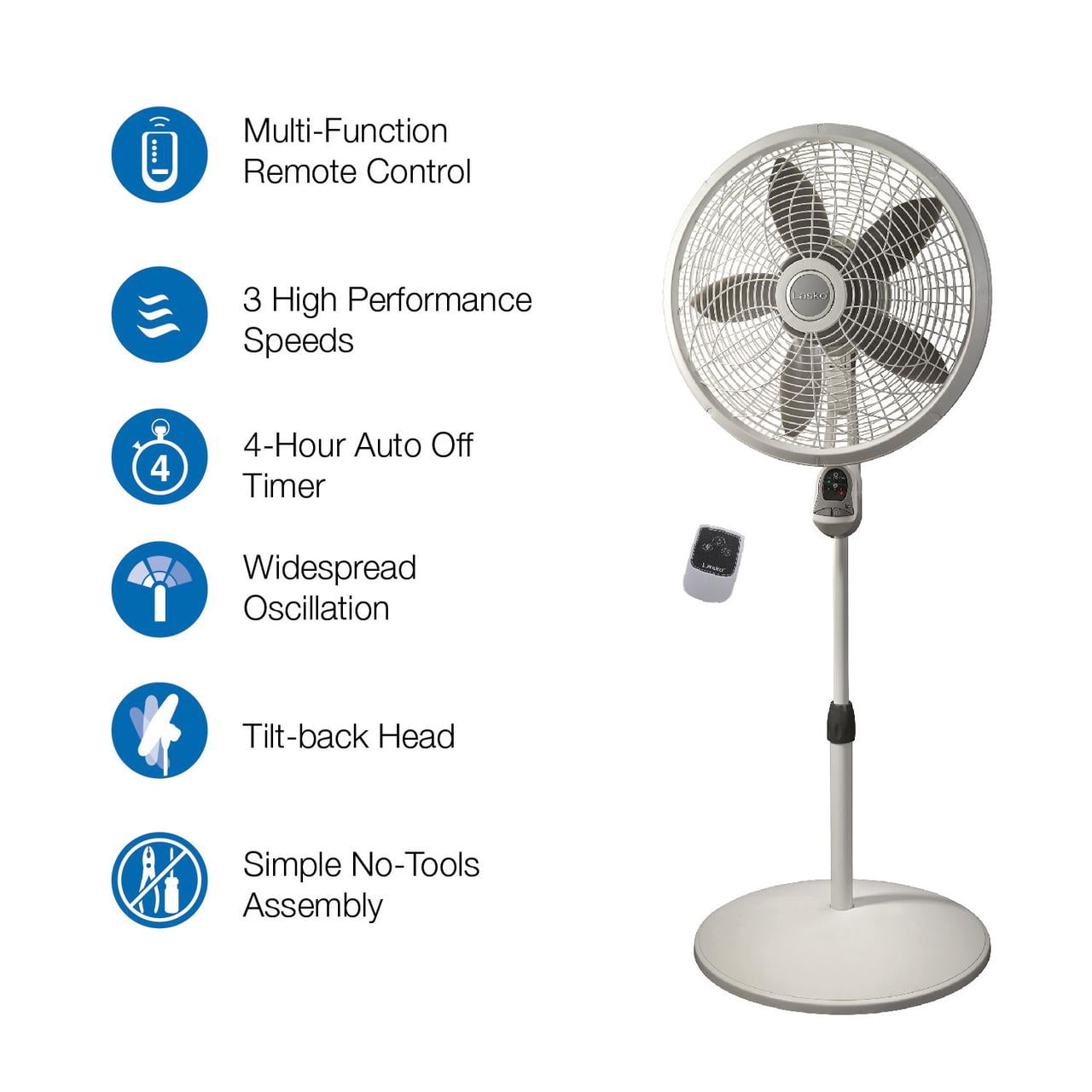 Lasko 18 3-Speed Elegance u0026 Performance Pedestal Fan with Remote, 1850,  White - Walmart.com