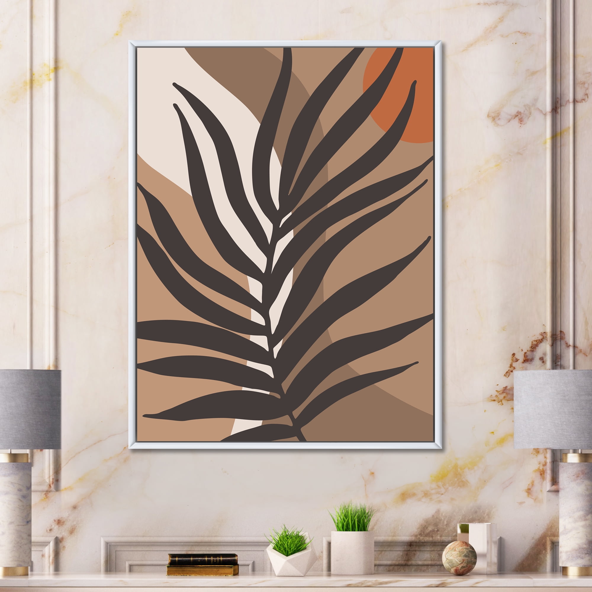 Designart 'Shapes and Tropical Leaf Silhouettes II' Modern Framed Canvas Wall Art Print