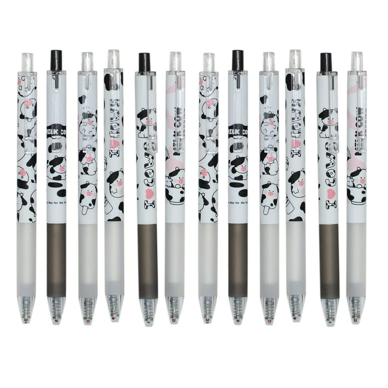 48 PCS Cow Printed Gel ink Pens 0.5mm Black Ink Retractable Work Pen with  Super Soft Grip Pen for Kids Men Women Office and School (Cow pens 48pcs) 