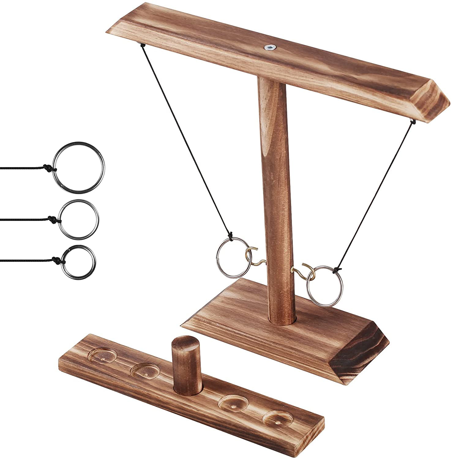 Large Hook and Ring Toss Game Wooden Ring Hook Game with Shot Ladder Bundle Handheld Fast-pace Interactive Game Desktop Board Hook Ring Game for Party Bar 