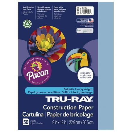 Pacon Tru-Ray Construction Paper, 50 Sheets, 9 in x 12 in, Sky Blue