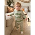 thumbnail image 6 of Loicainy Baby Toddler Boy Fall Outfits 6 12 18 24 Month 2T 3T Letter Embroidery Long Sleeve Round Neck Striped Tops and Elastic Waist Pants Clothes Set, 6 of 9
