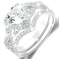 APSVO 18K White Gold Plated Love Heart Wedding Rings for Women CZ S925 Sterling Silver Eternity Promise Band Engagement Rings Set Birthday Valentines Jewelry Gifts Her Girlfriend Wife Adults Ideas