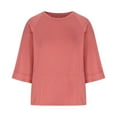 thumbnail image 5 of Pink S WIZUTIZ Tops for Women Trendy Oversize Vintage Cozy Style Shirts Short Sleeve Comfy Crew Neck Blouse Plus Ladies Linen Tshirts Summer-Beach Loose Fit T-shirt Lightweight Solid Tshi, 5 of 6