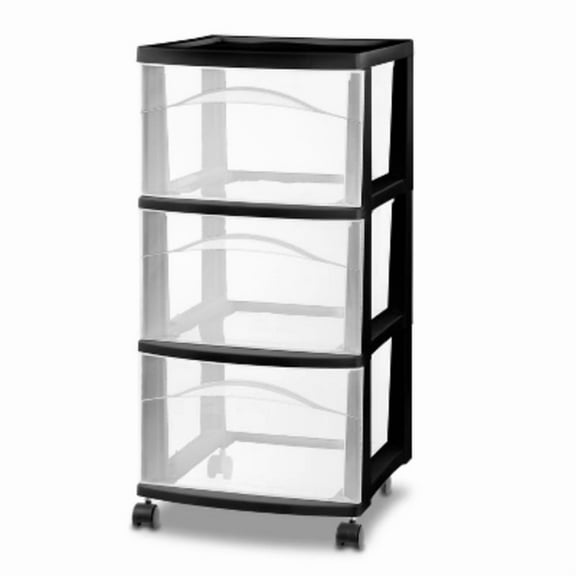 3 Drawer Medium Cart - Plastic Storage Drawers, Portable Utility with Casters, No Assembly Required