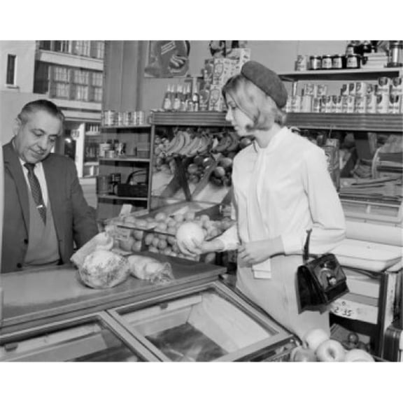 Posterazzi SAL255422752 Customer & Clerk in Grocery Store Poster Print - 18 x 24 in.