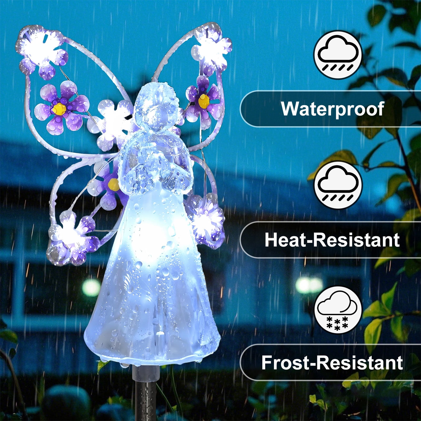 Rirool Solar Angel Stake Lights - 4 Pack Multicolor LED Garden Decor, Cemetery Memorial Lights for Graves - Waterproof Outdoor Solar Lights for Yard, Pathway