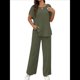 thumbnail image 3 of Conjunto de 2 Piezas para Mujer: Top Informal de Corta y Pantalón de Color Liso. Conjunto de 2 Piezas. Verde S, 3 of 8