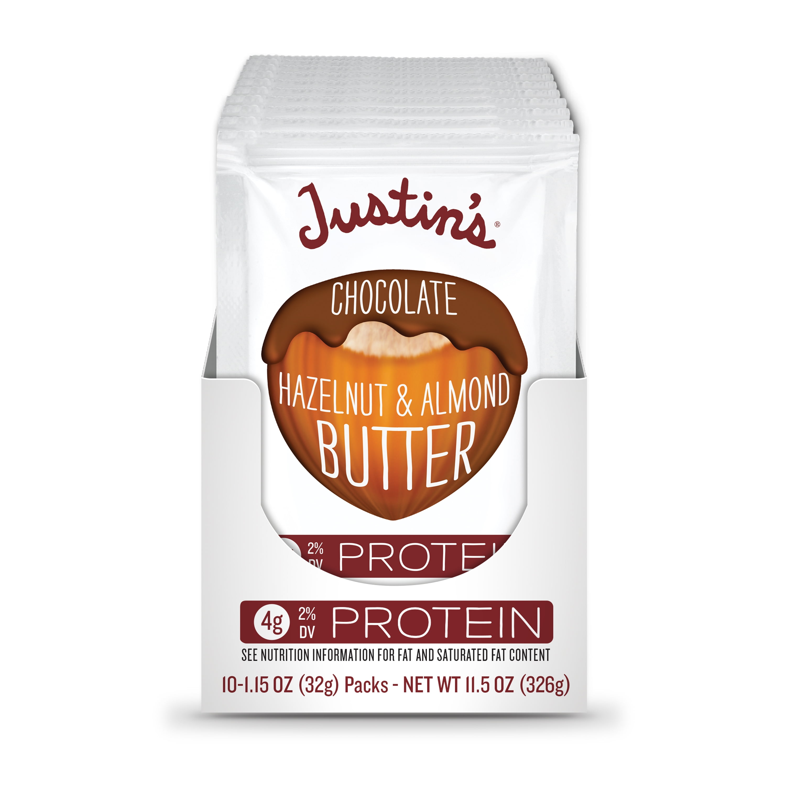 Justin's Gluten-Free Chocolate Hazelnut Butter Squeeze Pack, 1.15 oz (10 Pack)