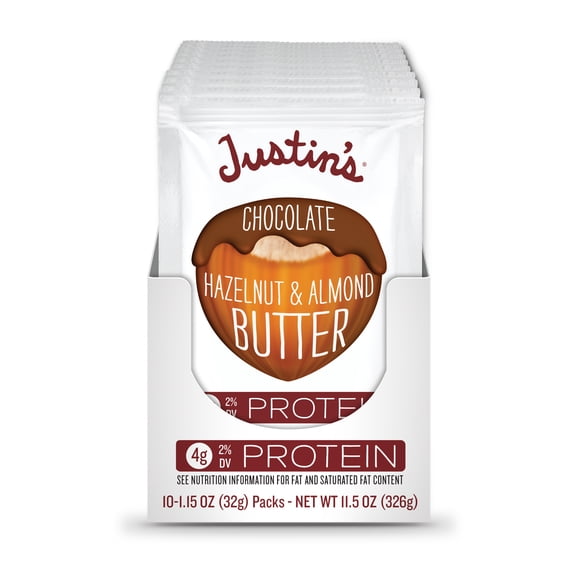 Justin's Gluten-Free Chocolate Hazelnut Butter Squeeze Pack, 1.15 oz (10 Pack)