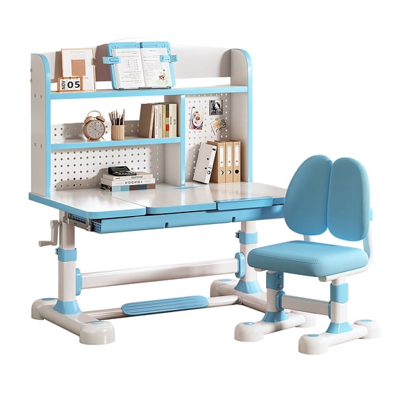 Mohsoe Adjustable Kids Desk and Chair Set,Ergonomic Study Desk for Children with Storage Drawer & Bookshelf,Height Adjustable Learning Desk & Dynamic Back Chair for Ages 3-12,300lb Capacity