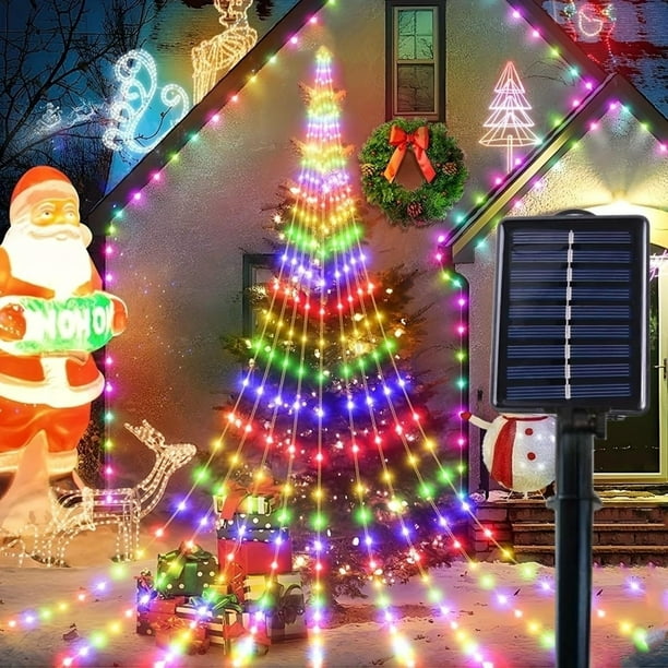 1pc, 180 LED Star Waterfall Lights, Solar Outdoor Camping Light, 8 Modes Indoor Outdoor String Lights For Window Curtain Ornament, Yard, Christmas Tree, Party, Home, Holiday Lights