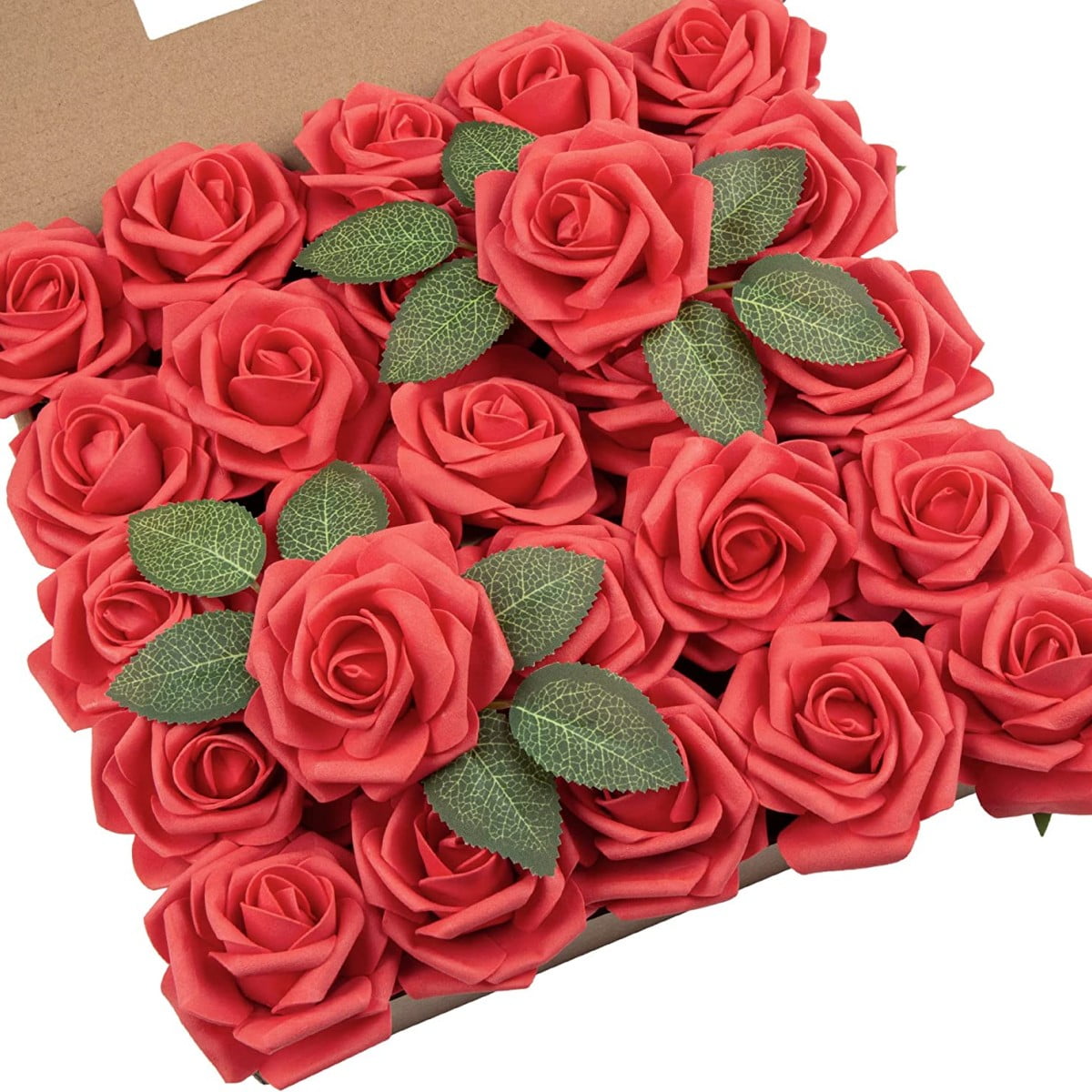 Artificial Flowers, 25pcs Red Rose Fake Silk Flowers for DIY Wedding