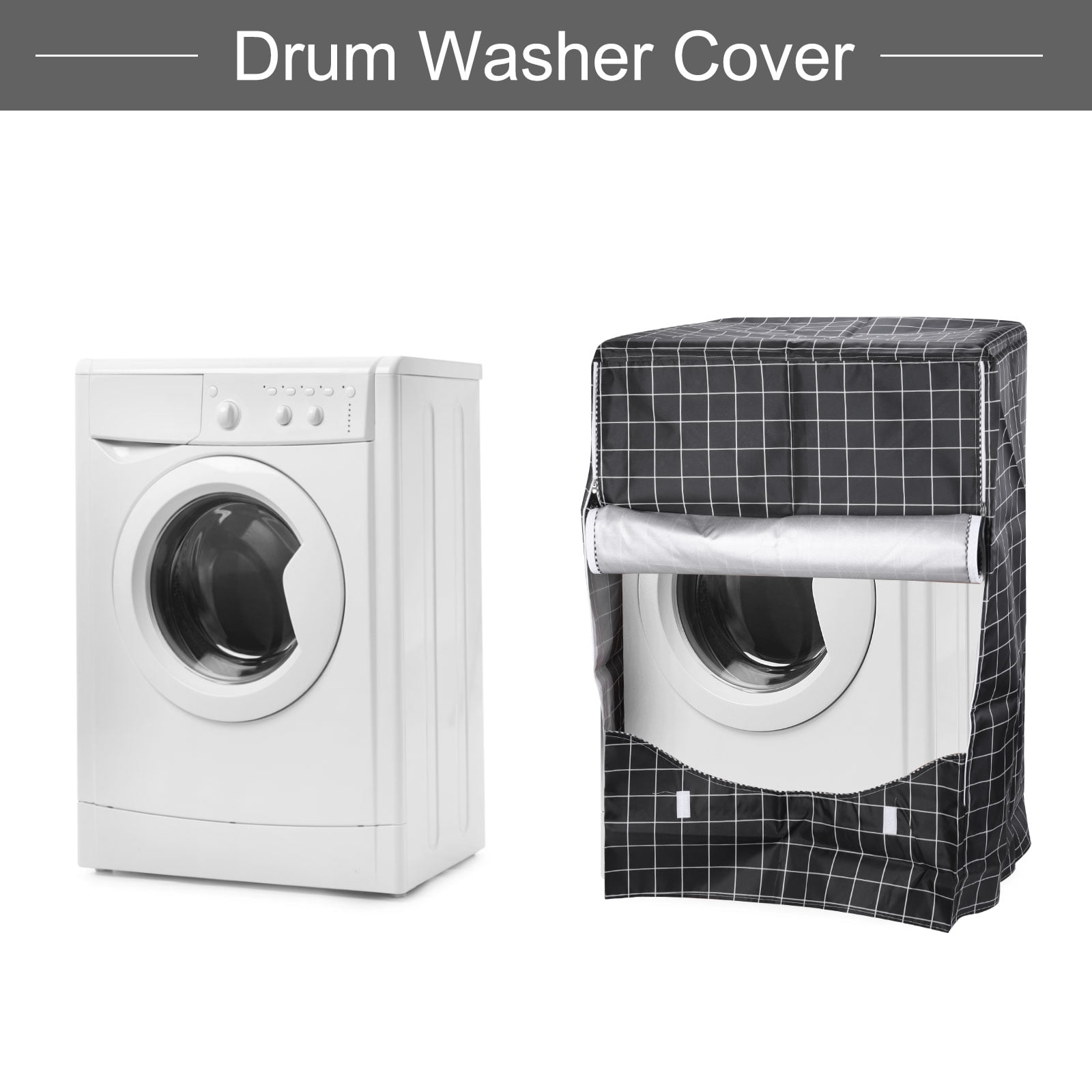 Uxcell Washer Cover Dustproof, Front Load Washing Machine Cover, 24Wx25Dx33H Inch Black Grid Waterproof Cover for Washer