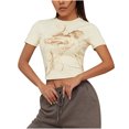thumbnail image 1 of Hauts d'Été pour Femmes 2023 Blouse Col Rond Manches Courtes Imprimé Mignon Crop Top Décontracté, 1 of 9
