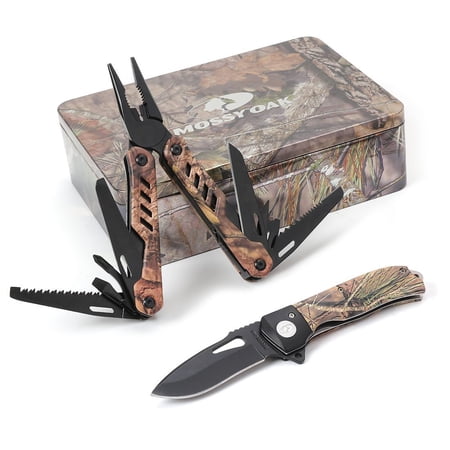 MOSSY OAK Multitool and Folding Pocket Knife Camo Set Packed in Metal Box