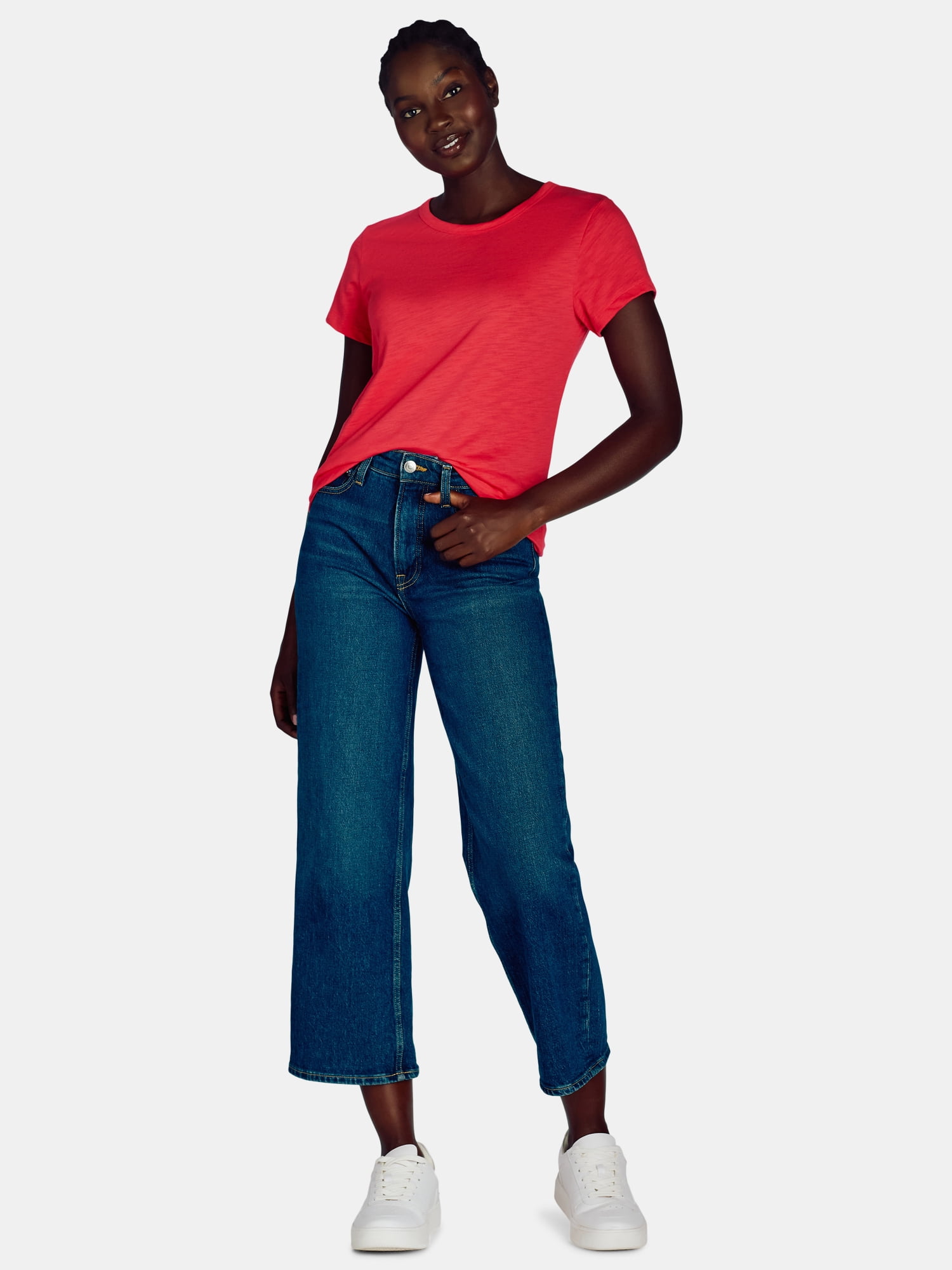Time and Tru Women’s Slub Jersey Crewneck Tee with Short Sleeves, Sizes XS-XXXL