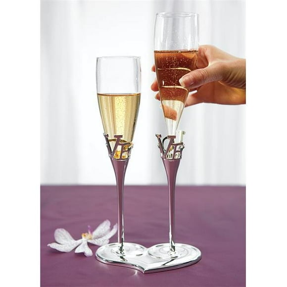 Weddingstar 8544 Silver Plated Love Stem Champagne Holder and Glass Flutes