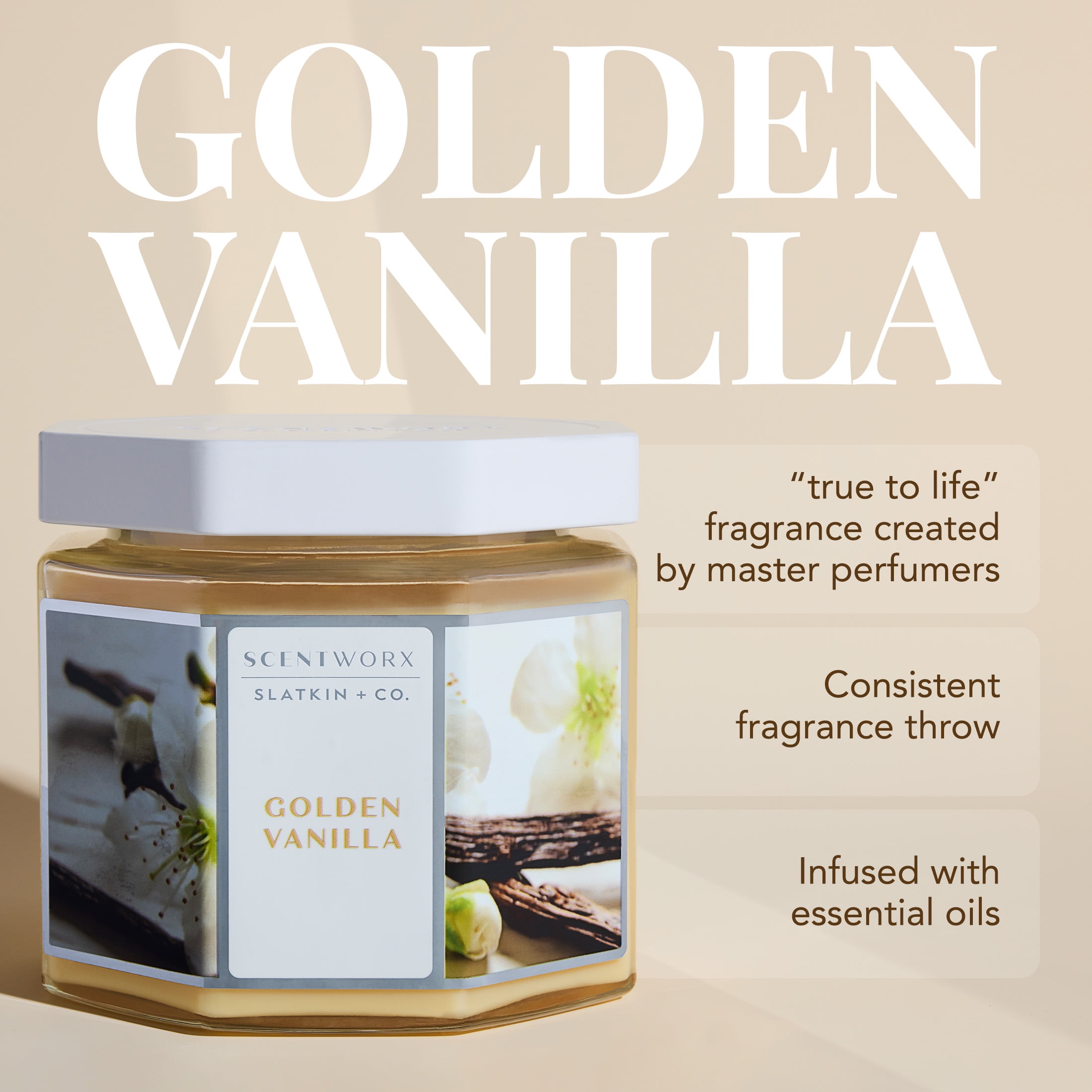 Scentworx 14.5 oz Golden Vanilla 3-Wick Jar Candle by Slatkin & Co