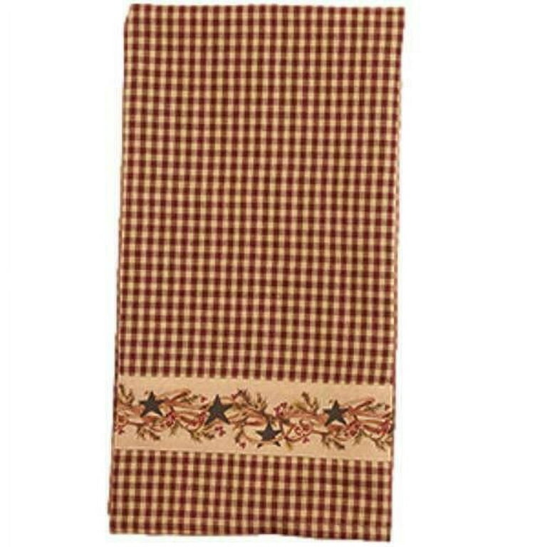 WINTER BERRY VINE Burgundy Check Kitchen Towels, Set of 2, The Country  House 