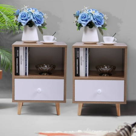 Largo Bedroom Furniture - Jaxpety Set of 2 Bedroom Night Stand Bedside Table Furniture Open Storage W/ Drawer