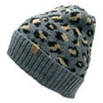 thumbnail image 2 of Empire Cove Winter Knit Ribbed Leopard Cuff Beanie - Grey, 2 of 3