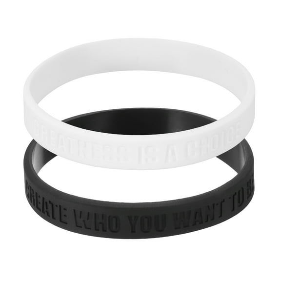 Uxcell 2Pcs Greatness Is A Choice Motivational Wristbands, Personalized Bands with Text Silicone Wristbands Custom Rubber Bracelets for Fitness Workouts Exercise, Black/White