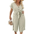 thumbnail image 4 of LEEYNEER Linen Jumpsuits for Women Casual Summer Wide Leg Long Pants Rompers Button Down Belted Jumpsuit  with Pockets, 4 of 5