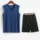 thumbnail image 2 of Conjunto Deportivo de los Hombres, Moda Casual de Color Sólido Cuello en V sin Mangas de Elasticidad Superior para el Desgaste Al Aire Libre, Traje Atlético de Humedad, 2 of 3