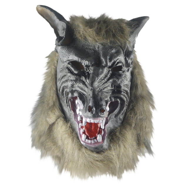 Máscara de lobo realista para disfraz de Halloween, boca de peluche, máscara de hombre lobo, máscara y clavos