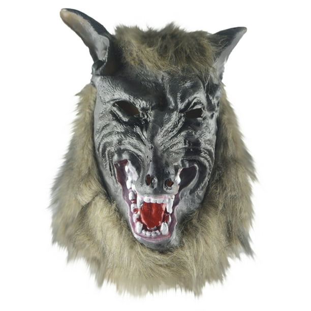 Máscara de lobo realista para disfraz de Halloween, boca de peluche, máscara de hombre lobo, máscara y clavos